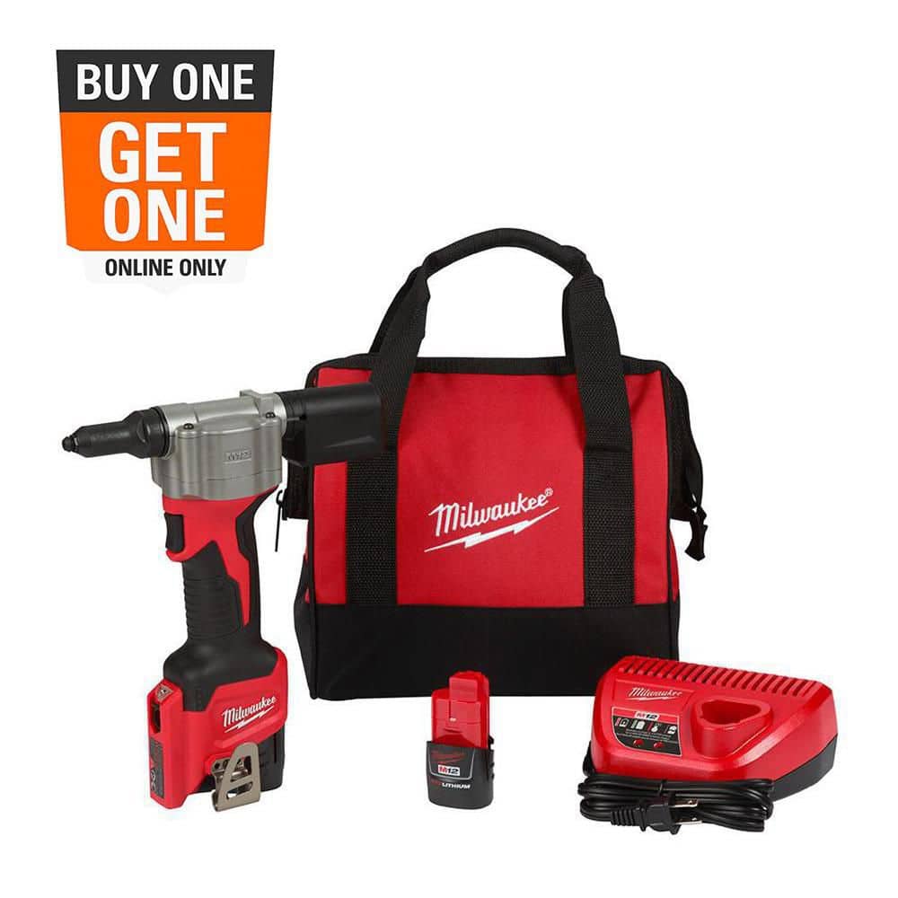 Milwaukee M12 12-Volt Lithium-Ion Cordless Rivet Tool Kit with (2) 1.5Ah Batteries and Charger