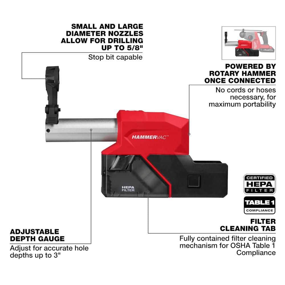 Milwaukee M18 FUEL 18-Volt Lithium-Ion Cordless 5/8 in. HammerVac HEPA Filtered Dust Extractor (Tool-Only) (3)