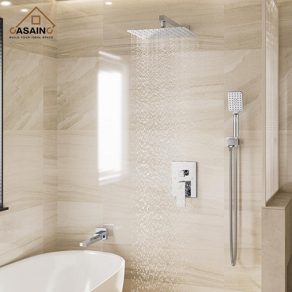 CASAINC 1-Handle 3-Spray Pattern 10 in. Wall Mount Shower Set Shower Head, Tub and Shower Faucet, Chrome (Valve Included) (3)