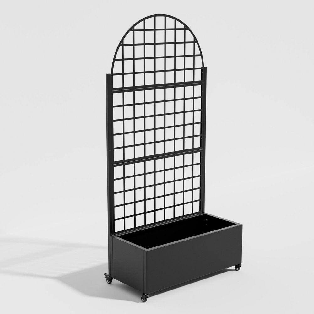Lirago 72 in. H x 35 in. W Arch Black Outdoor Metal Privacy Screen Planter Box Wall Decor in Square Pattern (2)