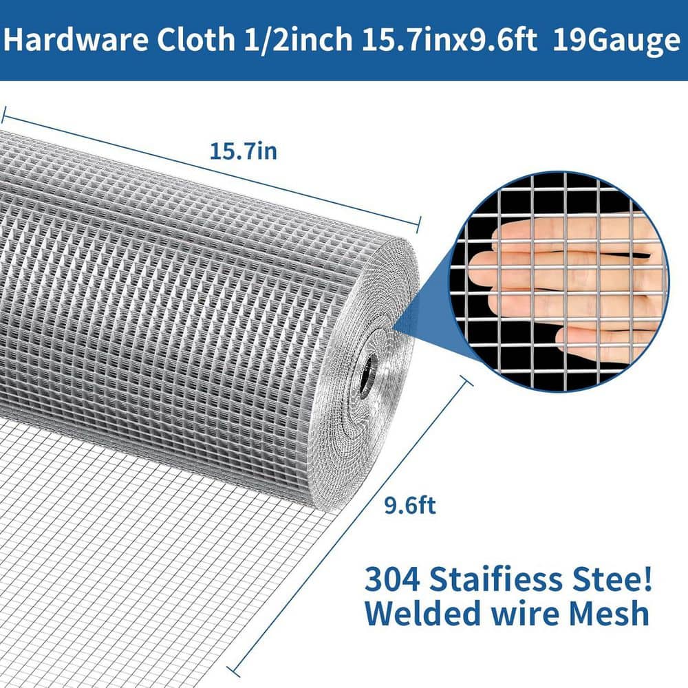 Unbranded 15.7in x 9.6ft 304 Stainless Steel Welded Wire Mesh 1/2 Inch Hardware Cloth Wire Fence Mesh Cage Poultry Garden Fence (2)