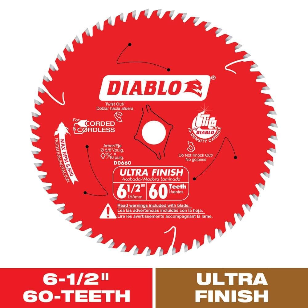 DIABLO 6-1/2in. x 60-Tooth Ultra Finish Circular Saw Blade for Wood (1)