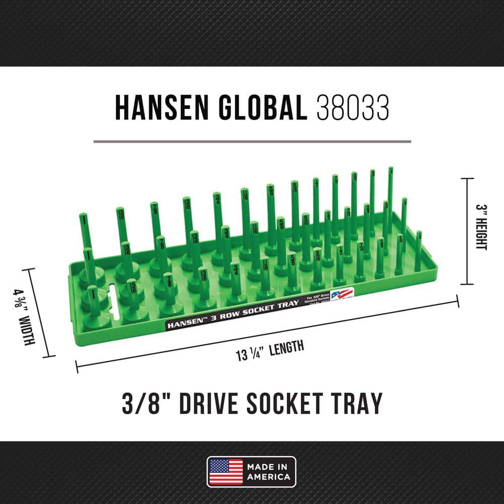 Hansen 3-Row Socket Holder in Green 3/8 in. Drive Standard (2)