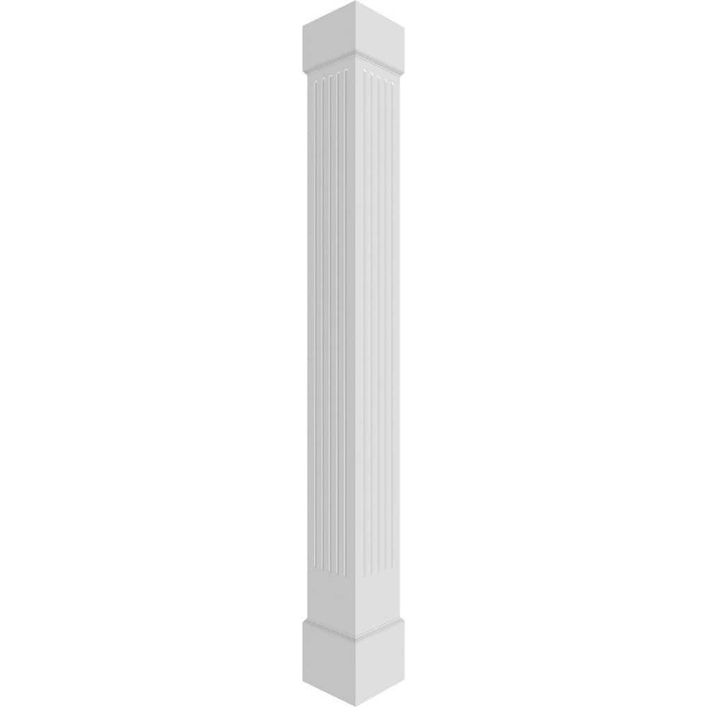 Ekena Millwork 9-5/8 in. x 10 ft. Premium Square Non-Tapered Fluted PVC Column Wrap Kit, Standard Capital and Base (1)