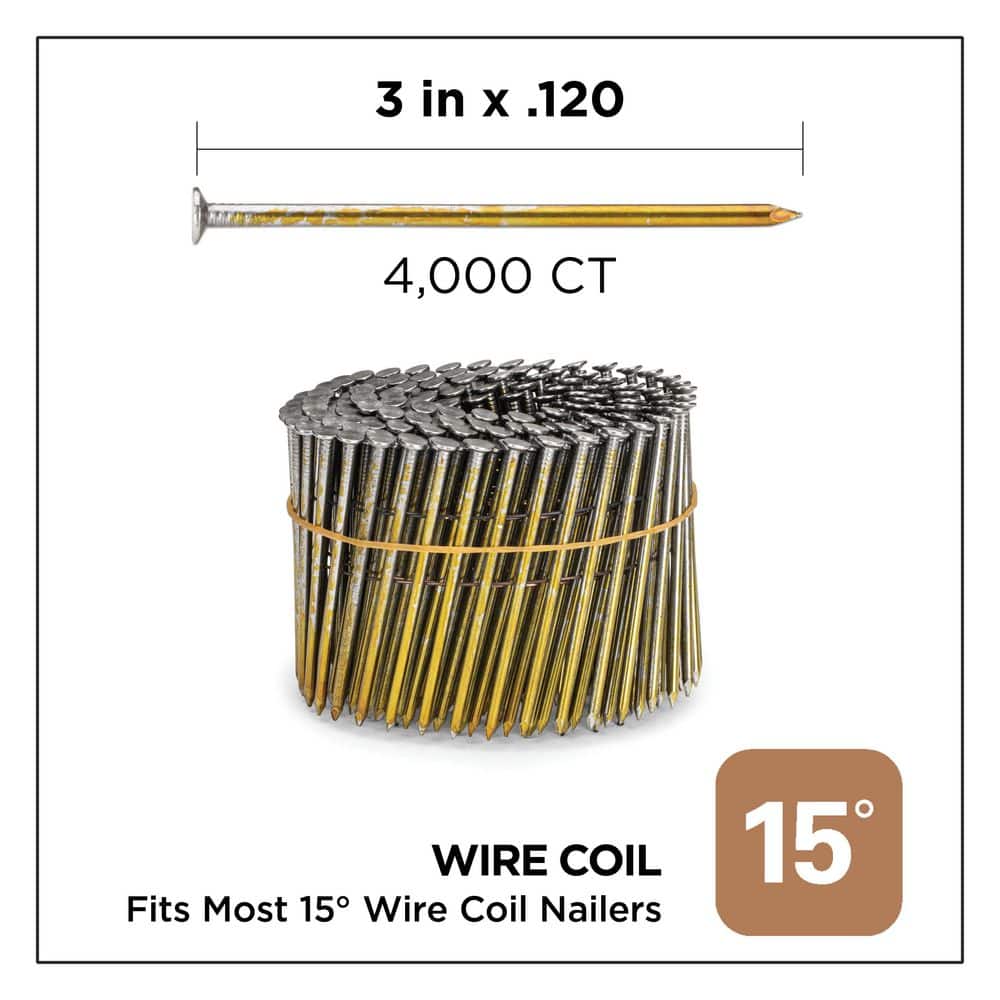 PRO-FIT 3 in. x 0.120 15° Bright Finish Smooth Shank Wire Coil Framing Nails (4000-Per Box) (2)