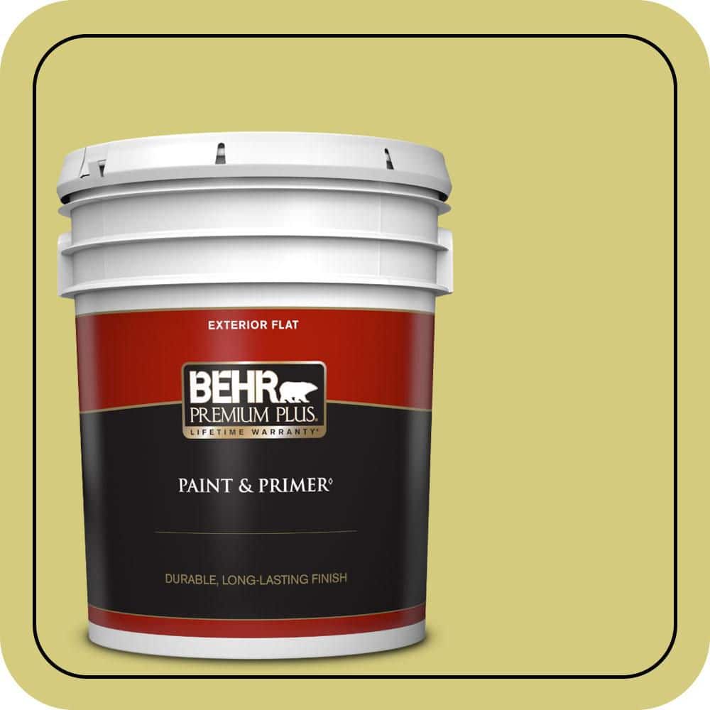 BEHR PREMIUM PLUS 5 gal. #P350-4 Spring Grass Flat Exterior Paint & Primer