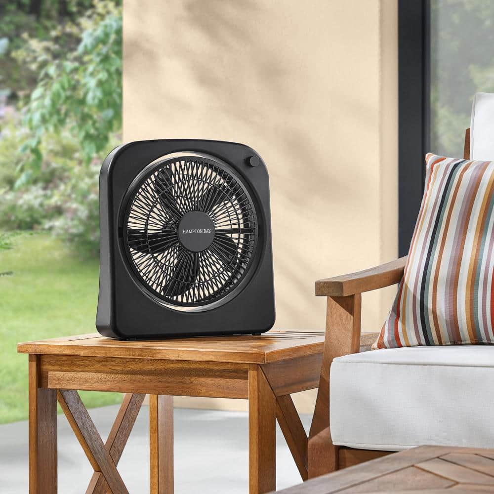 Hampton Bay 9 in. Multi-Speed Rechargable Box Fan in Black with Adjustable Head, Build-in Battery, and USB-type C Charging (2)