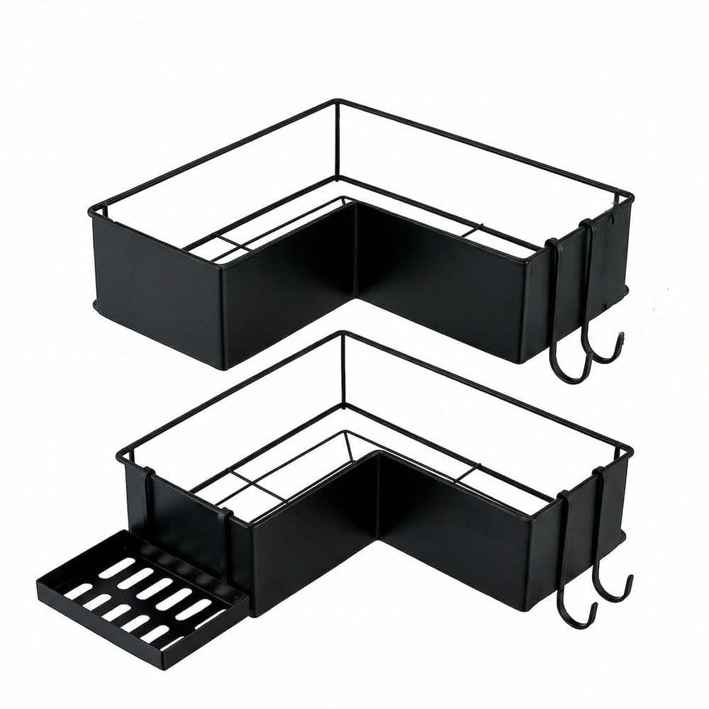PROOX Wall Mount Adhesive Stainless Steel Corner Shower Caddy in Matte Black