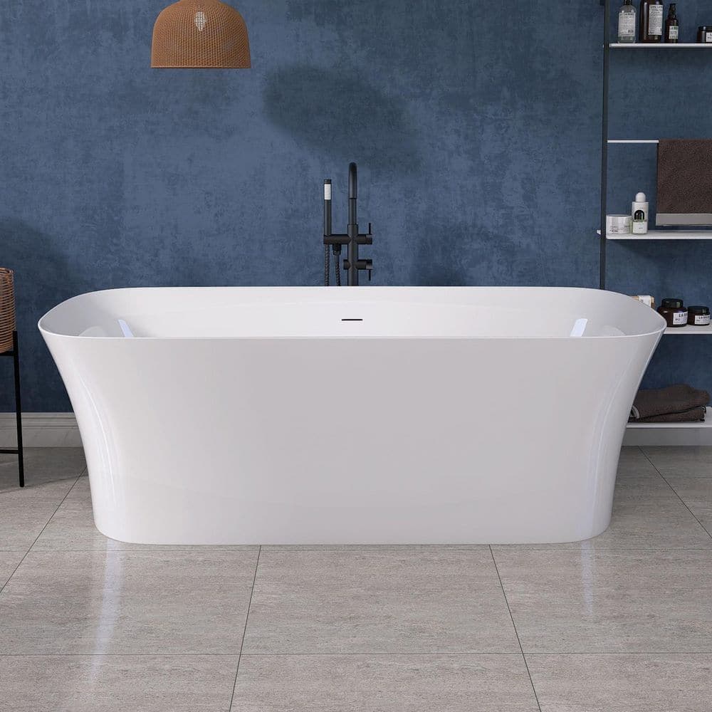 Zeafive 67 in. x 30.7 in. Acrylic Freestanding Soaking Bathtub with Center Drain in White (1)