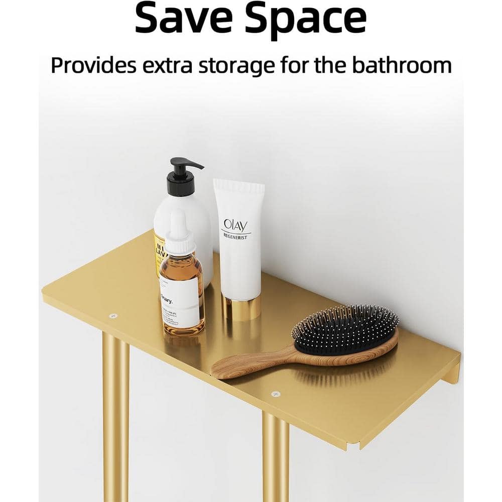 Unbranded 30 in. Single Bathroom Towel Rack for Rolled Towels Wall Mounted with Metal Shelf in Gold (1-Pack) (2)