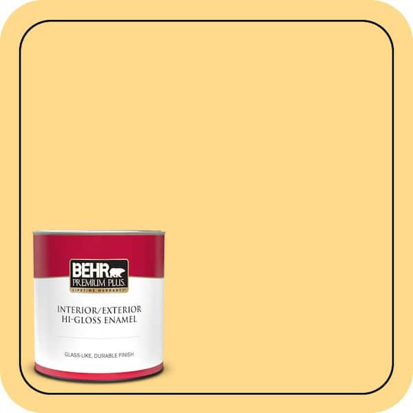 BEHR PREMIUM PLUS 1 qt. #P270-4 Egg Cream Hi-Gloss Enamel Interior/Exterior Paint & Primer (2)