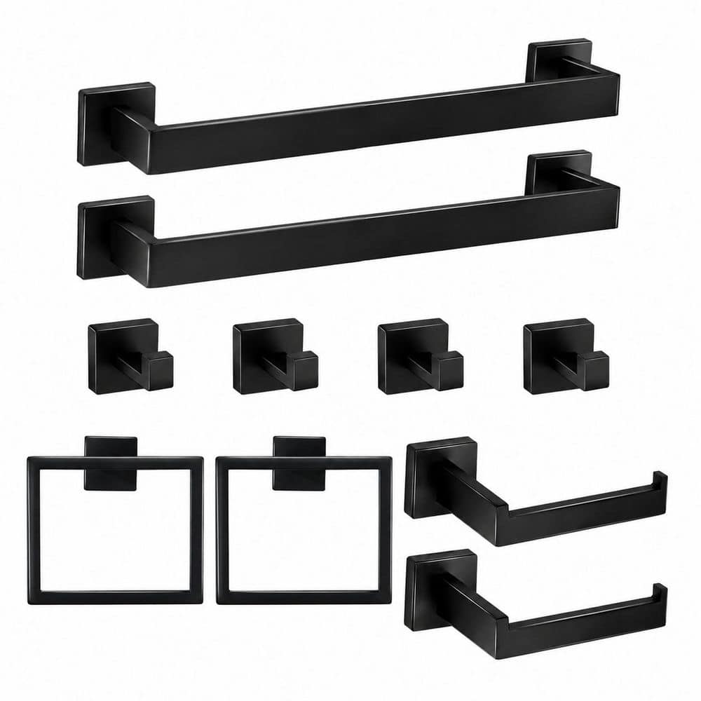 LAIFUCAM 10 Piece Bathroom Hardware Set with Towel Bars Coat Hooks Towel Rings Toilet Paper Holders in Matte Black (1)