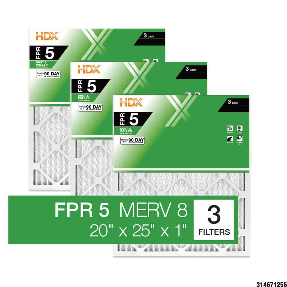 HDX 20 in. x 25 in. x 1 in. Standard Pleated Furnace Air Filter FPR 5, MERV 8 (3-Pack) (1)