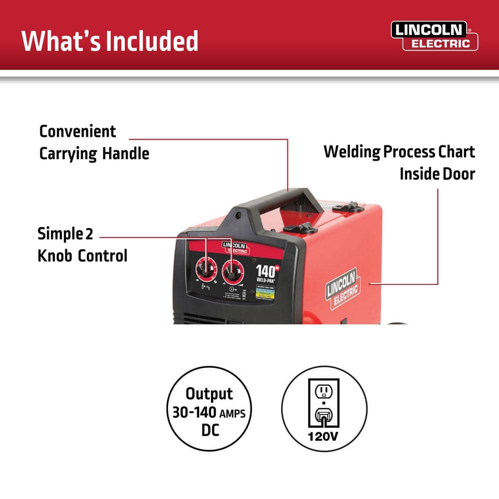 Lincoln Electric 140 Amp Weld Pak 140 HD MIG Wire Welder w/Magnum 100L Gun, Sample Spools MIG Wire and 2 Flux-Cored Wire 115V Starter Kit (3)