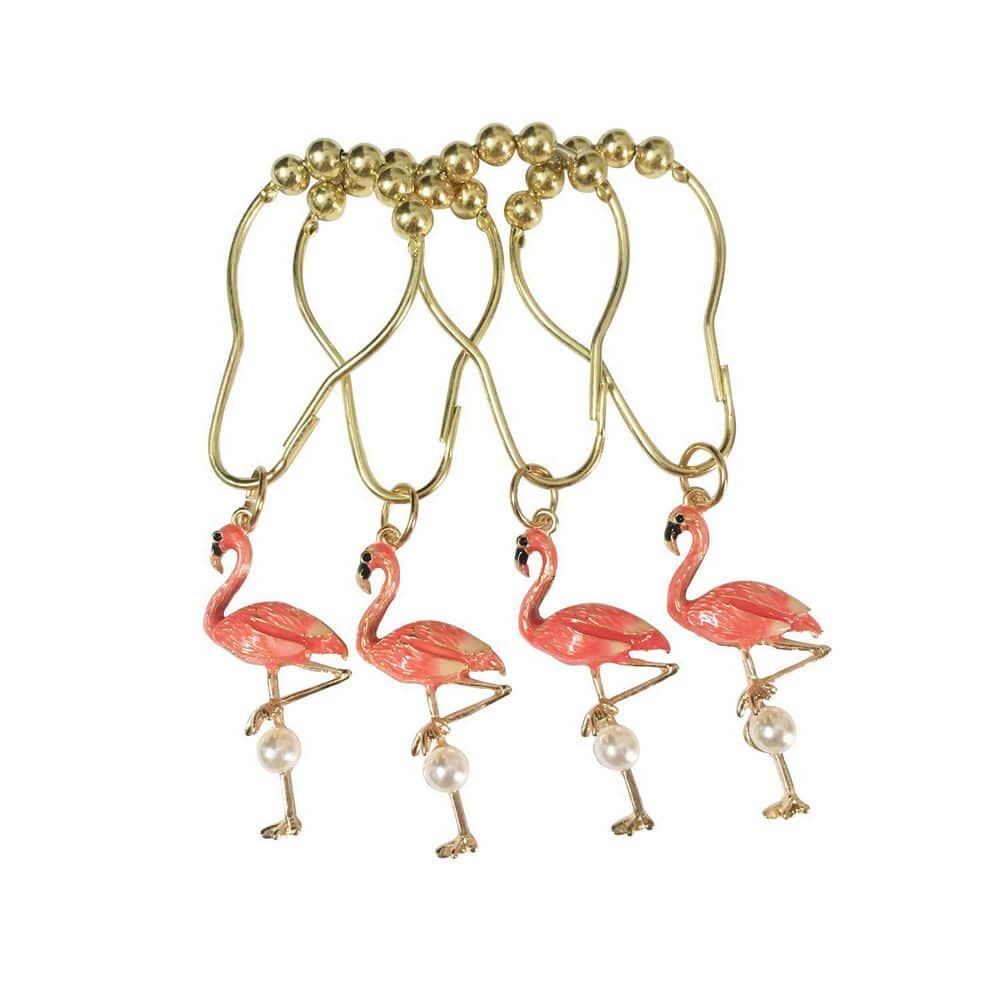 KHKFY Decorative Tropical Flamingo Stainless Steel Rustproof Shower Curtain Hooks Ring (Set of 12) Pink Rose