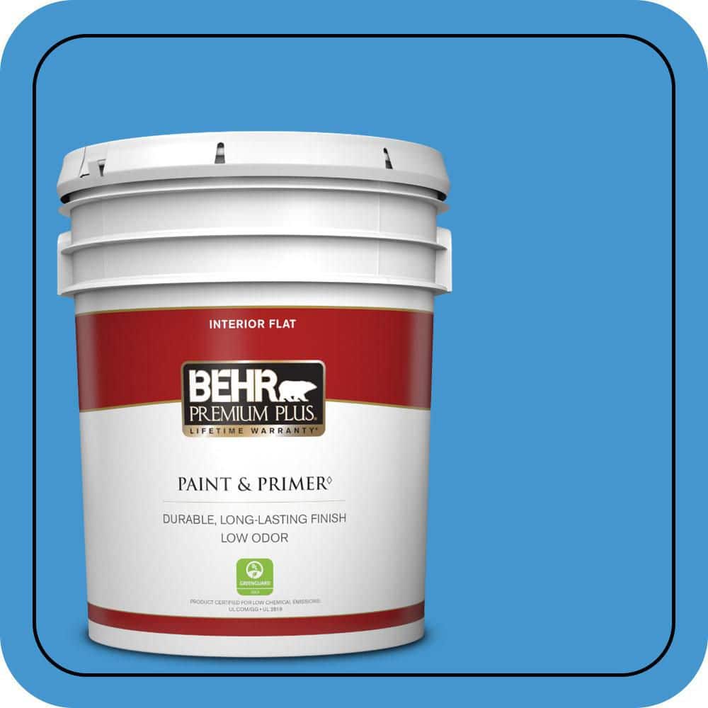 BEHR PREMIUM PLUS 5 gal. #P510-5 Perfect Sky Flat Low Odor Interior Paint & Primer