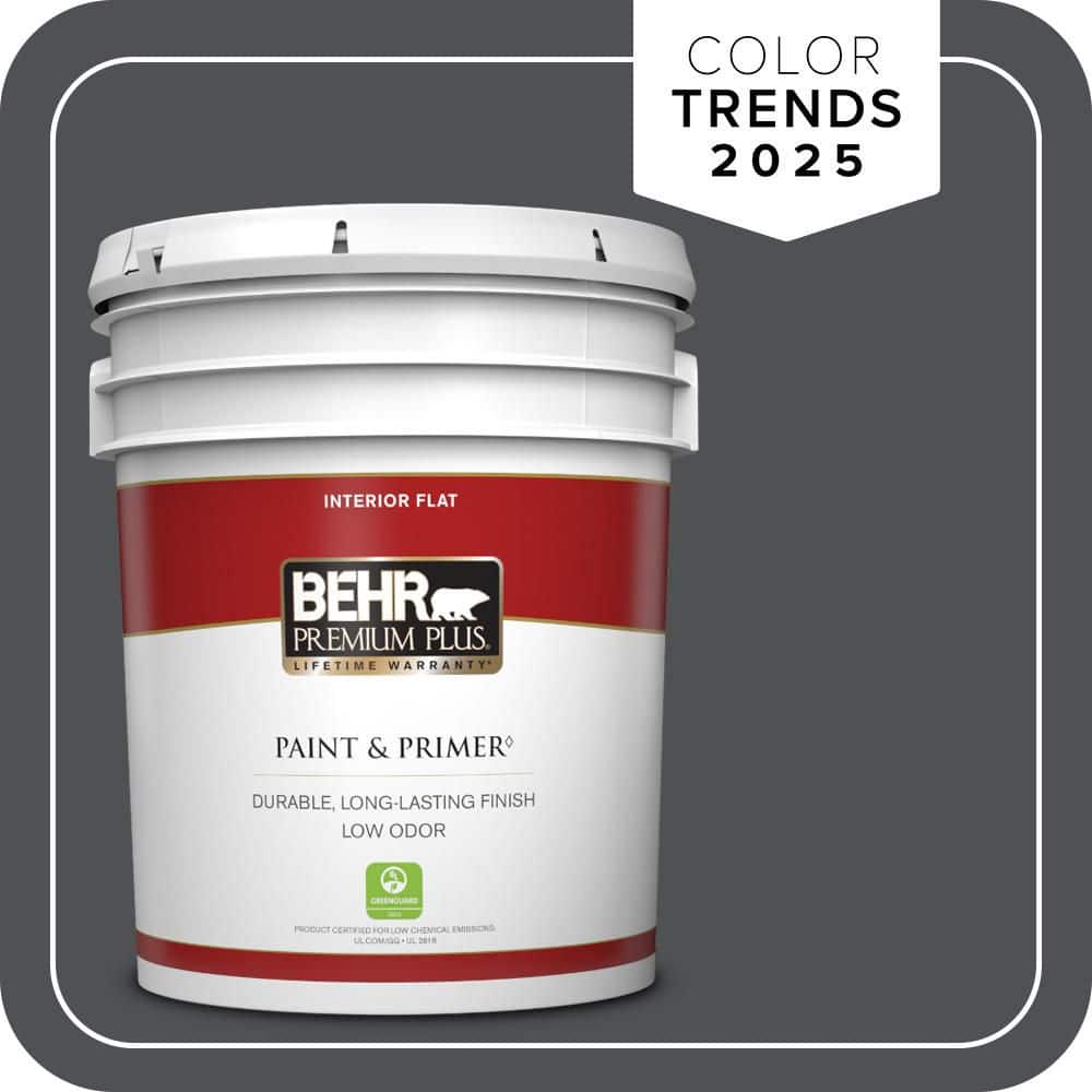 BEHR PREMIUM PLUS 5 gal. #PPU18-01 Cracked Pepper Flat Low Odor Interior Paint & Primer