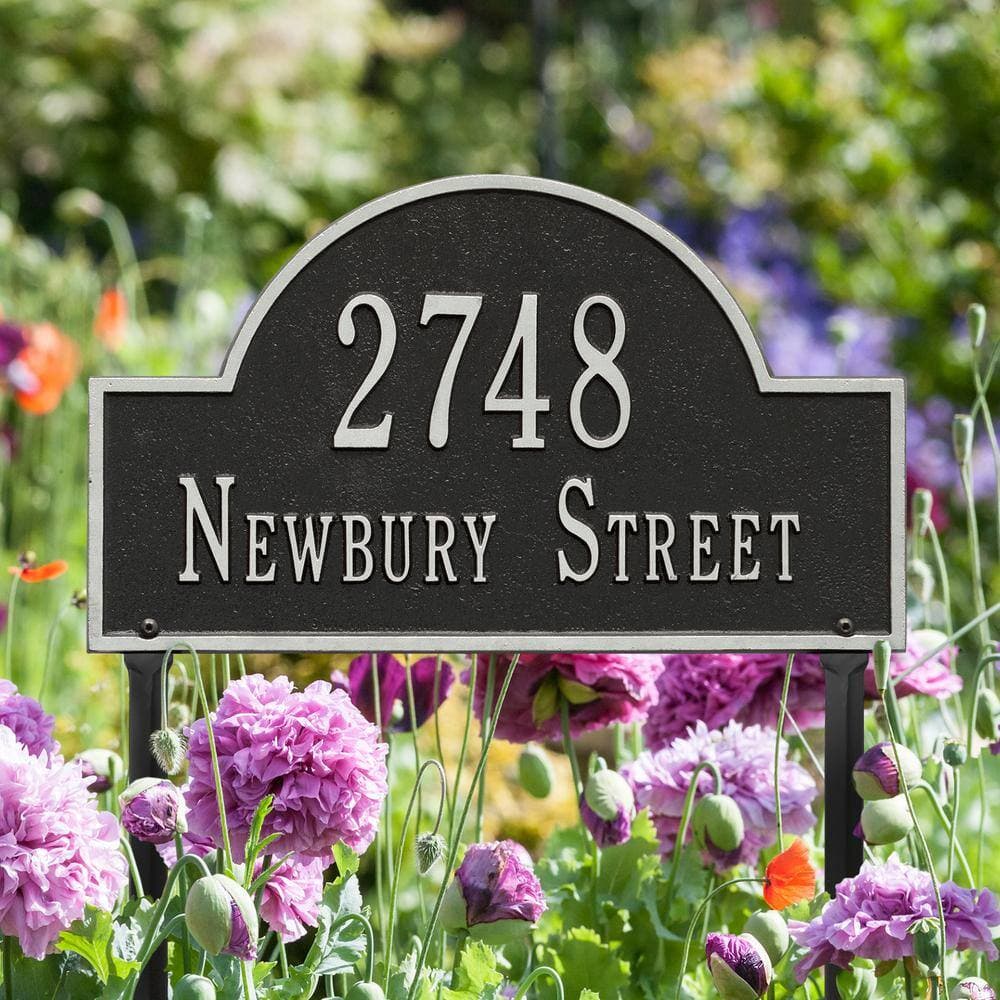 Whitehall Products Arch Marker Standard Black/Silver Lawn 2-Line Address Plaque (3)