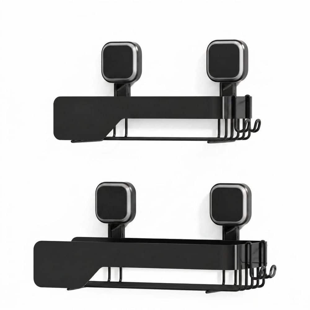 Unbranded 2 Pack Suction Cup Shower Caddy Rustproof Stainless Steel Wall Mounted Basket No Drilling Bath Black