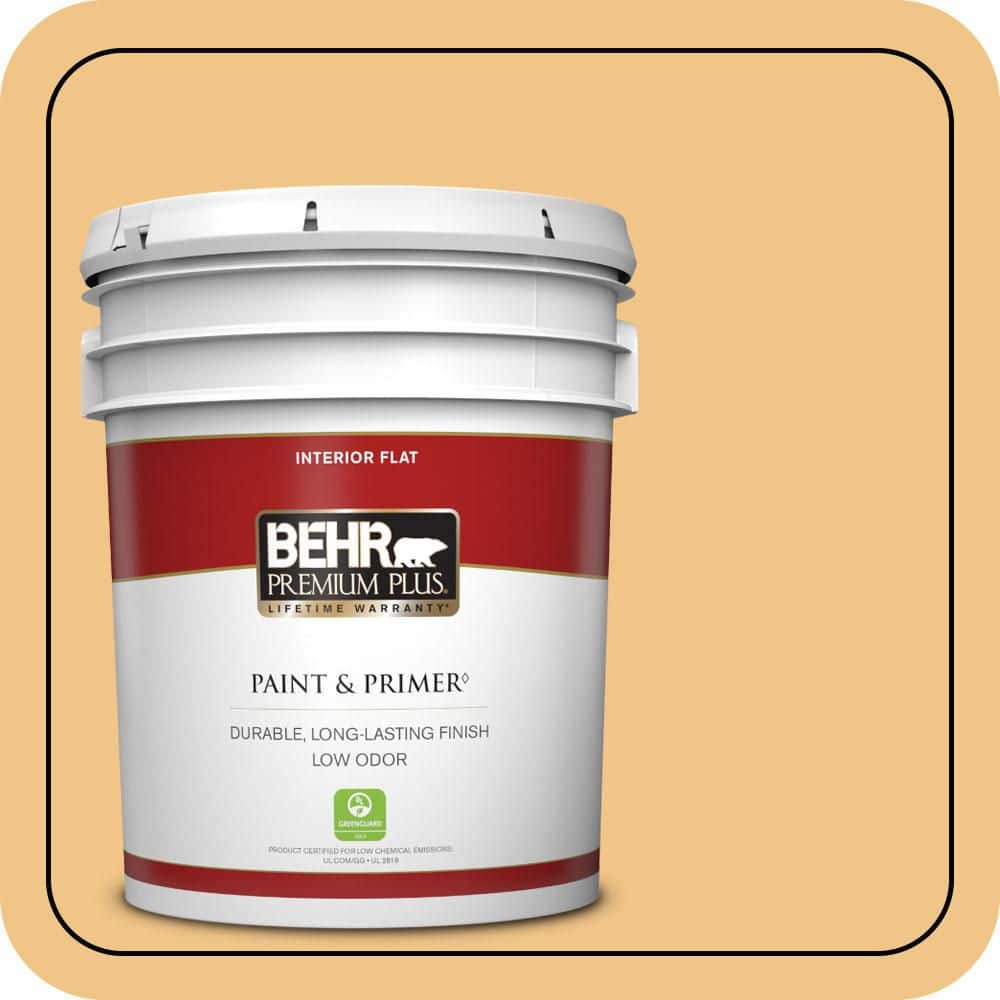 BEHR PREMIUM PLUS 5 gal. #PMD-30 Pollen Grains Flat Low Odor Interior Paint & Primer