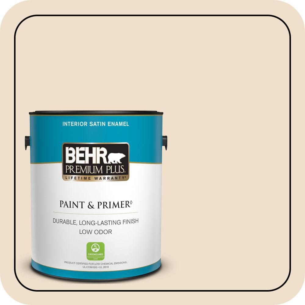 BEHR PREMIUM PLUS 1 gal. #N280-1 Scroll Satin Enamel Low Odor Interior Paint & Primer