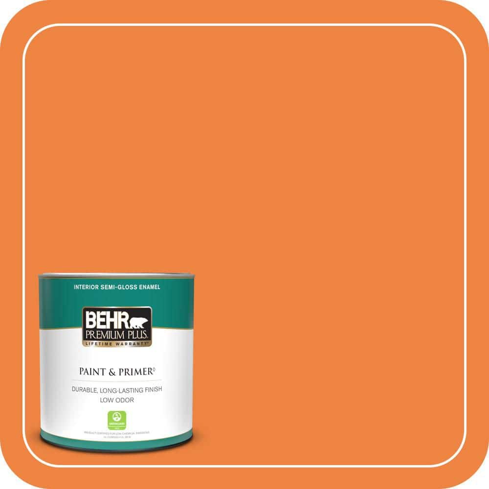 BEHR PREMIUM PLUS 1 qt. #P220-7 Construction Zone Semi-Gloss Enamel Low Odor Interior Paint & Primer