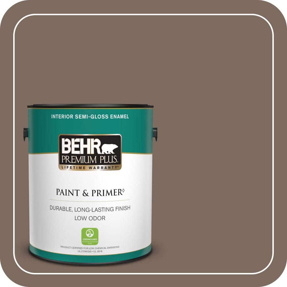 BEHR PREMIUM PLUS 1 gal. #N180-6 Derby Semi-Gloss Enamel Low Odor Interior Paint & Primer