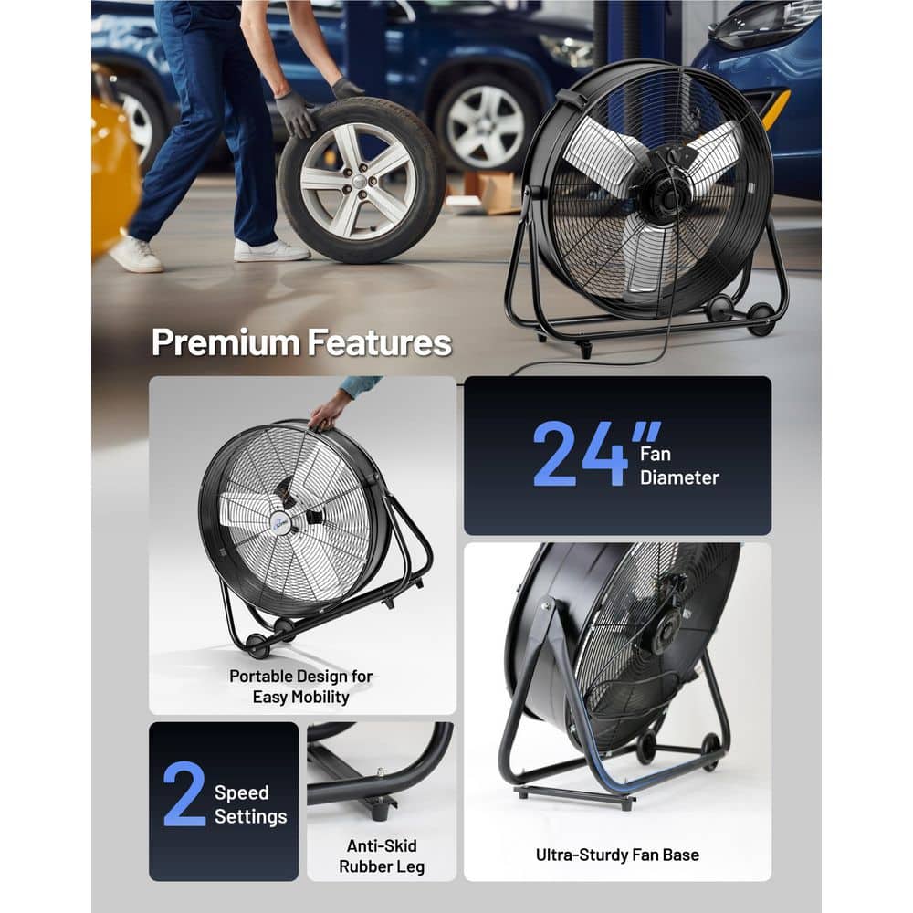 iLIVING High Velocity Industrial 24 in. 2-Speed Drum Fan with Speed Control, 360° Tilt, 7700 CFM (2)