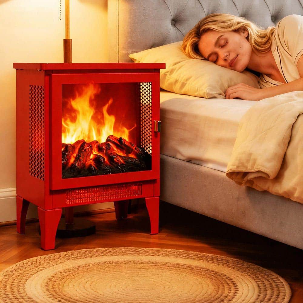 SUNRINX 17 in. Freestanding Electric Fireplace Stove Heater with 3D Flame Effect Classic CSA/UL Certified in Red (3)