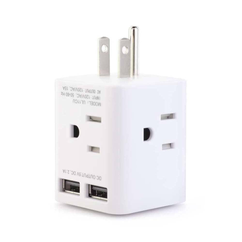 Yichuhaoxi 2 USB 4 AC Sockets Multi Plug Outlet Extender Right Angle 3 Prong Adapter Wide Spaced Cube Wall Charger White (1)