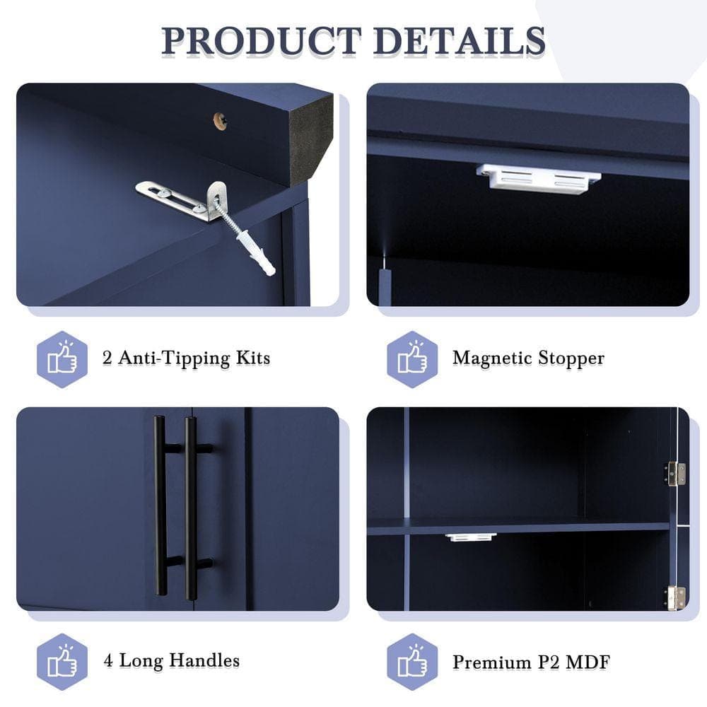 COWLOWN 35.5 in. W x 17.6 in. D x 70.9 in. H Bathroom Blue Linen Cabinet (3)