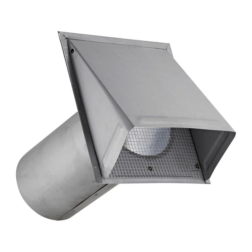 Lambro 6-In. 26-Gauge Paint-Grade Galvanized Fresh Air Intake Vent with Wire Mesh Screen and 11-In. Pipe in Gray