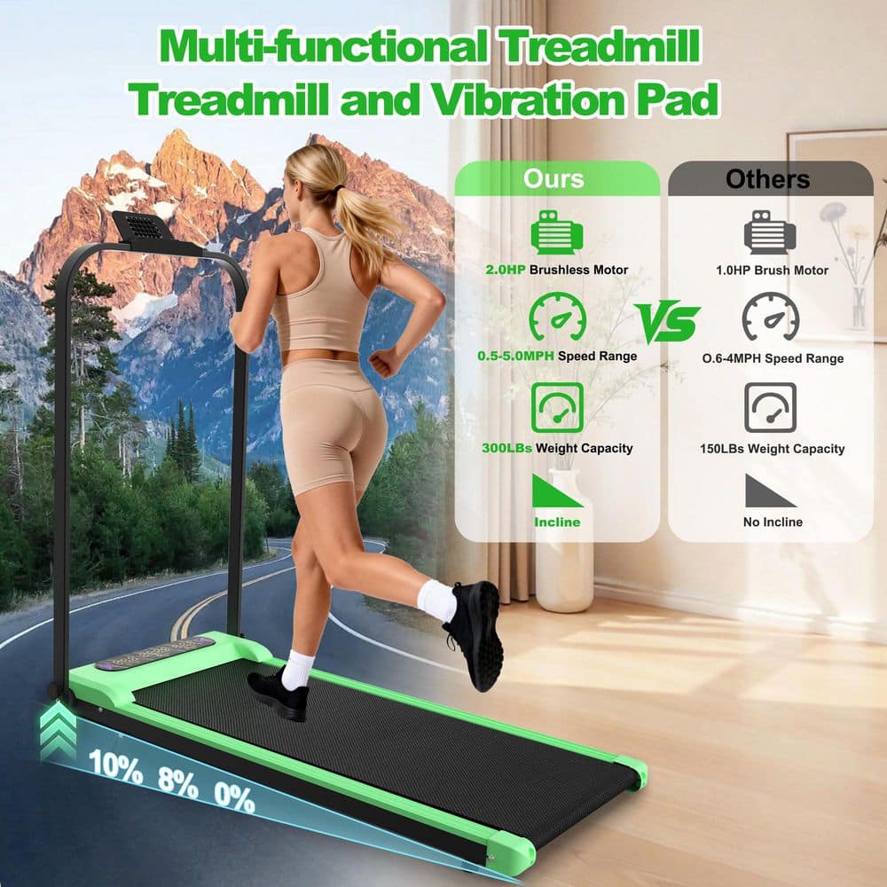 Tidoin 2 HP Black and Green Metal Folding Portable 2-in-1 Under Desk Electric Treadmill with LED Display and 300 lb. Capacity (3)