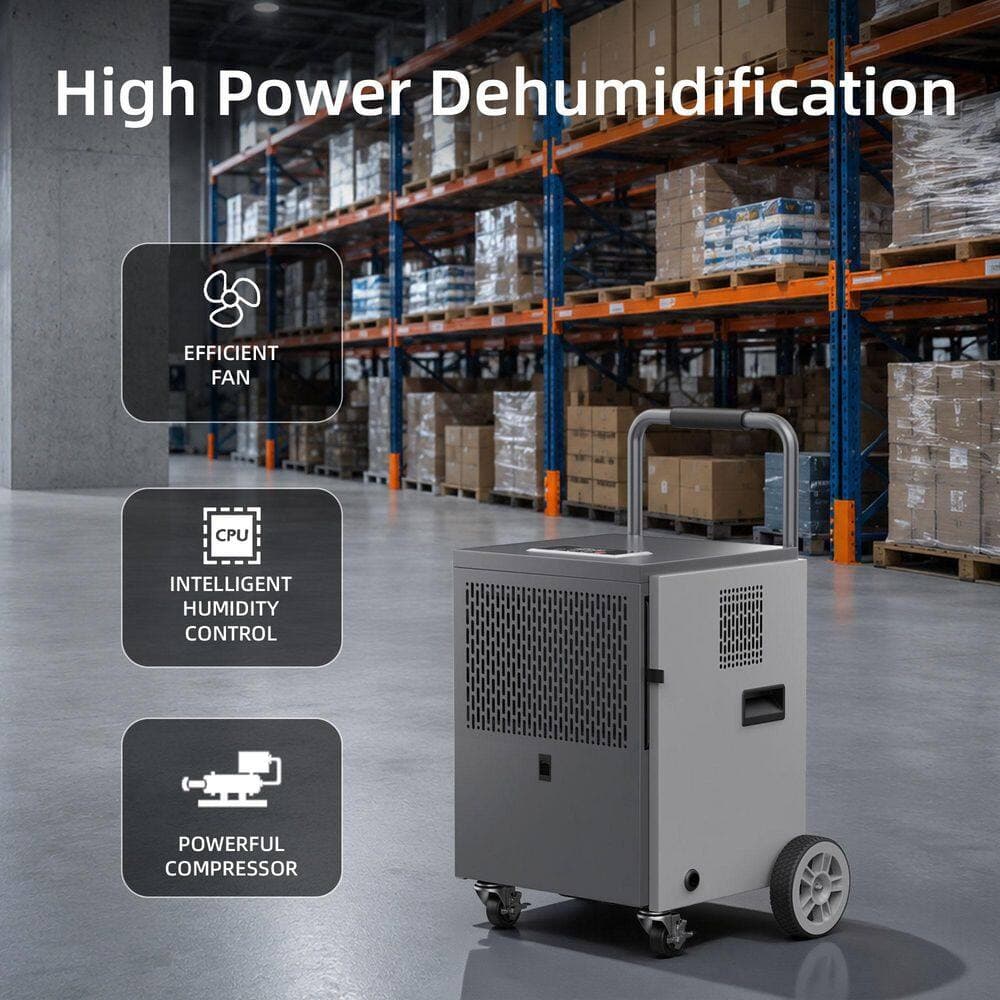 Edendirect 100 pt. 6,500 sq. ft. Commercial Dehumidifier for Basement in Gray, with Bucket, Drain Hose, Industial Use, Metal Case (3)