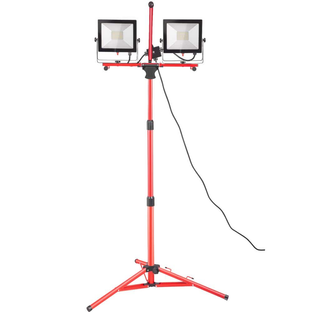 VEVOR Work Light Handheld 5000 Lumen Dual-head LED Jobsite Lighting with Adjustable Foldable Tripod Stand IP65 Waterproofed