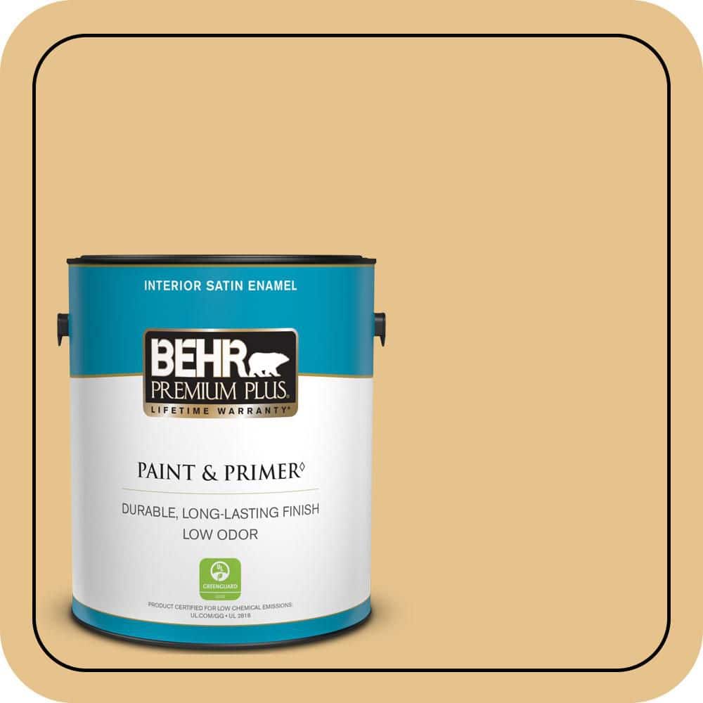 BEHR PREMIUM PLUS 1 gal. #T17-02 Gold Hearted Satin Enamel Low Odor Interior Paint & Primer