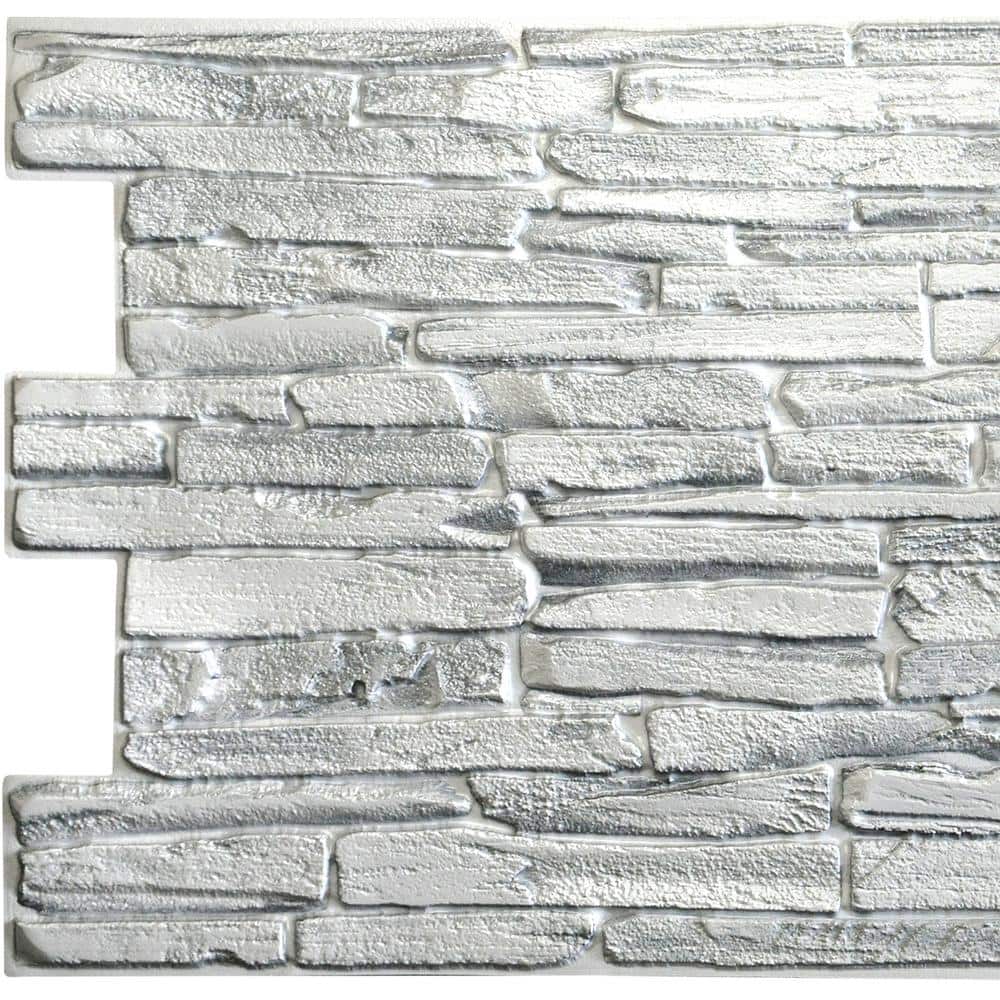 Dundee Deco 3D Falkirk Retro 1/100 in. x 39 in. x 20 in. White Faux Flagstone PVC Decorative Wall Paneling (10-Pack) (1)