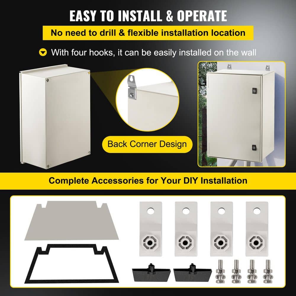 SKYSHALO IP66 Waterproof and Dustproof NEMA 4X Fiberglass Electrical Box 24 x 16 x 9 in. NEMA Steel Enclosure, w/Mounting Plate (3)