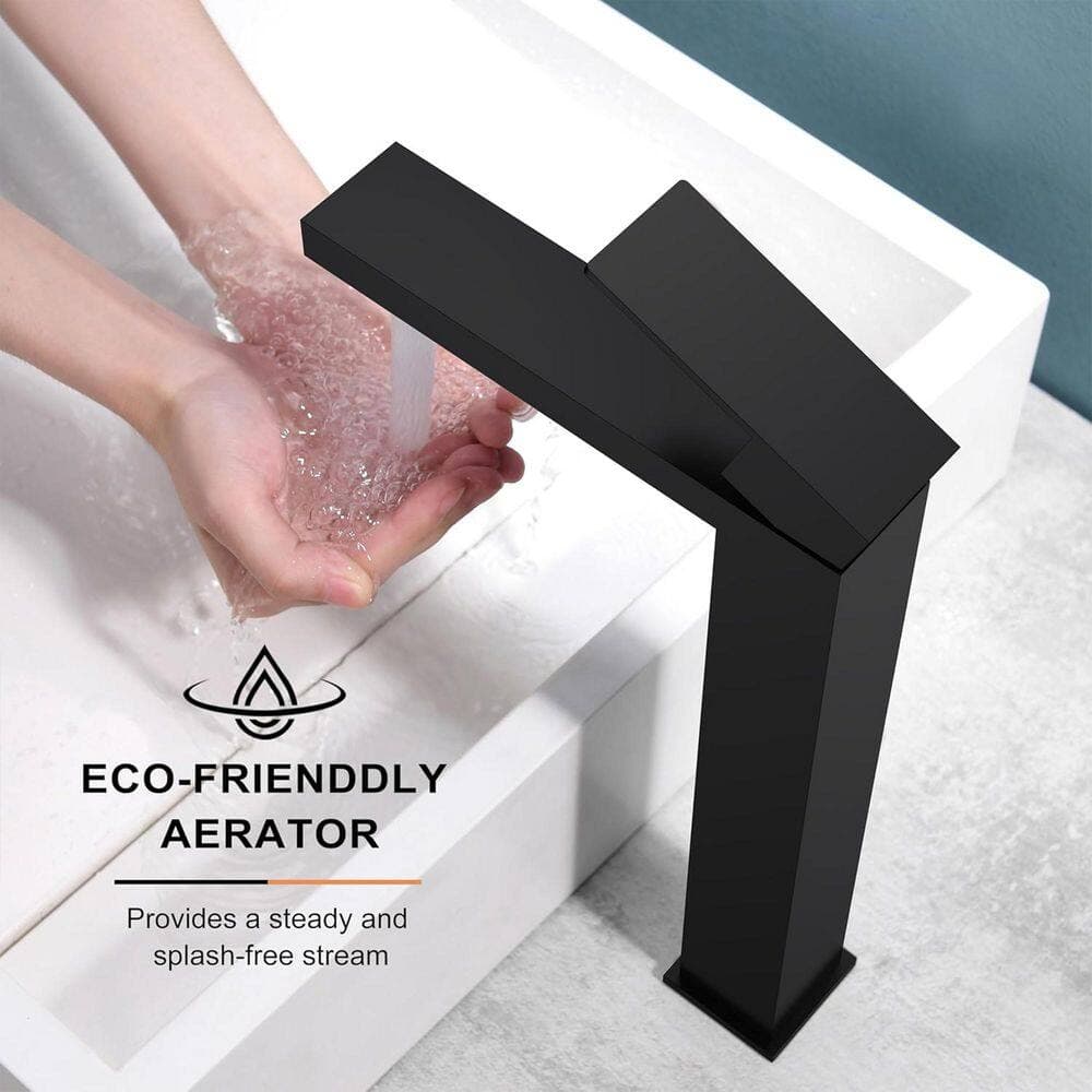 ATKING Stainless Steel Vessel Faucet Single Handle Bathroom Faucet with 15° Angled Spout Splash-Free Soft Water Flow (2)