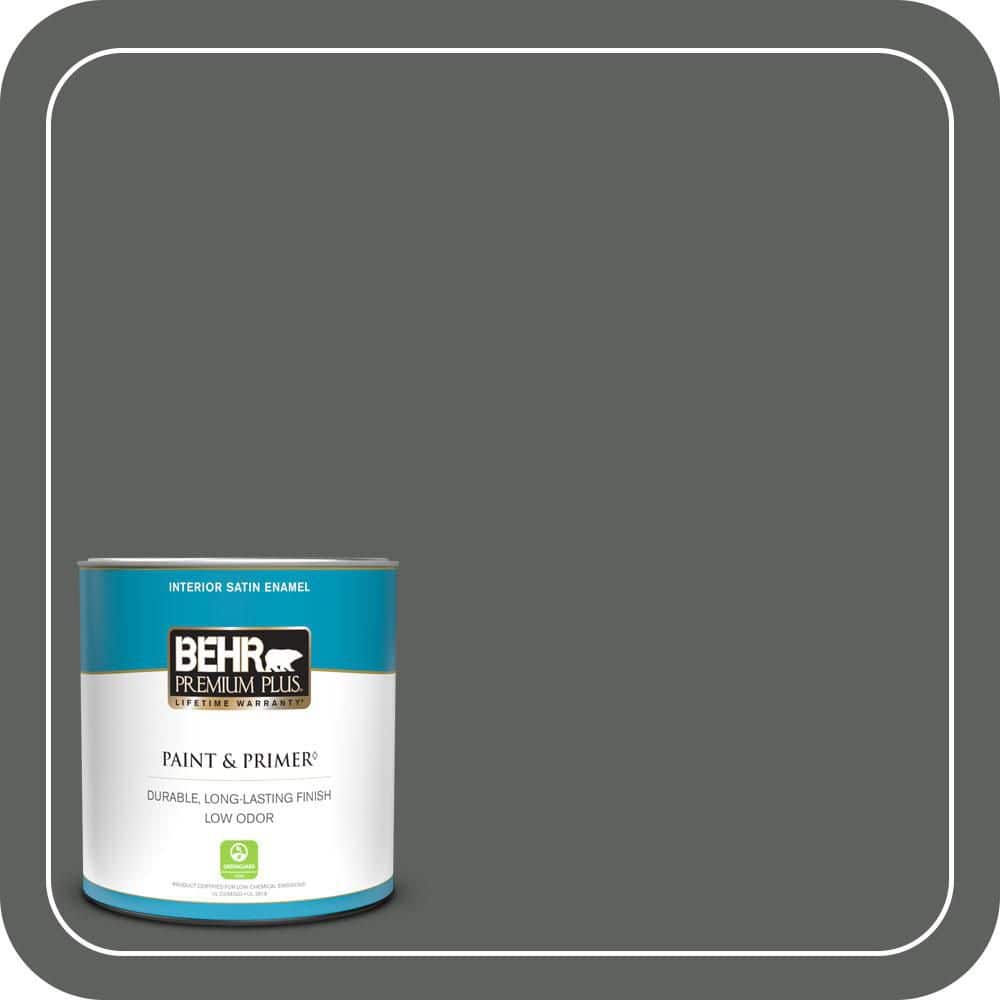 BEHR PREMIUM PLUS 1 qt. #N460-6 Hematite Satin Enamel Low Odor Interior Paint & Primer