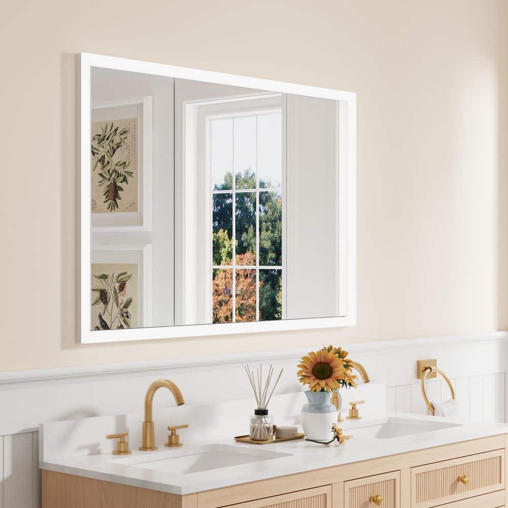 ANGELES HOME 48 in. W x 32 in. H Rectangular Aluminum Bath Medicine Cabinet with Mirror and Light, Anti-Fog, 3-Color, 3x Magnifier (3)