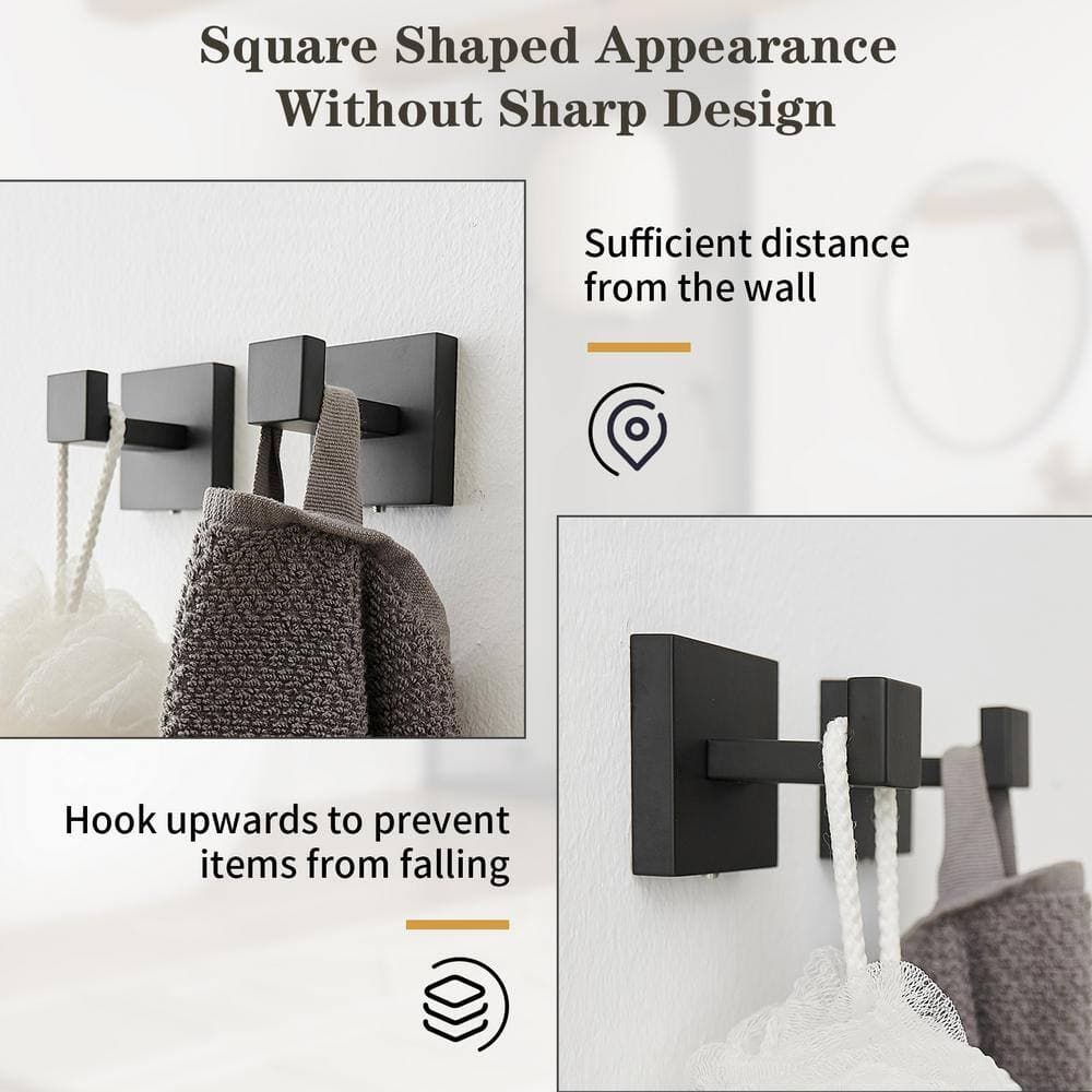 HOMEMYSTIQUE 4-Piece Bathroom Hardware Set with Towel Bar/Rack, Towel/Robe Hook, Towel Ring in Matte Black (2)