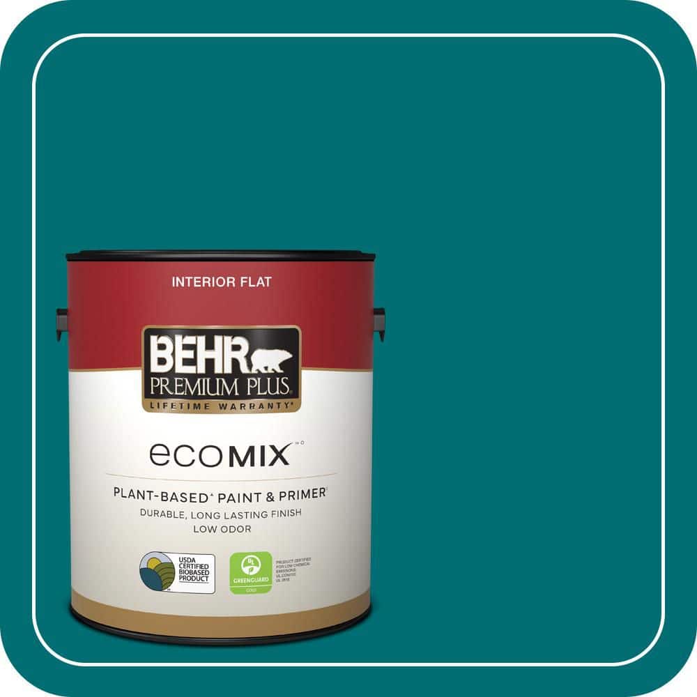 BEHR PREMIUM PLUS 1 gal. #MQ6-35 Teal Motif Flat EcoMix Plant-Based Interior Paint & Primer (1)