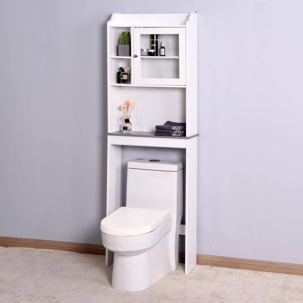 FORCLOVER 23.22 in. W x 68 in. H x 7.5 in. D White Wood Modern Over-the-Toilet Storage in White (3)