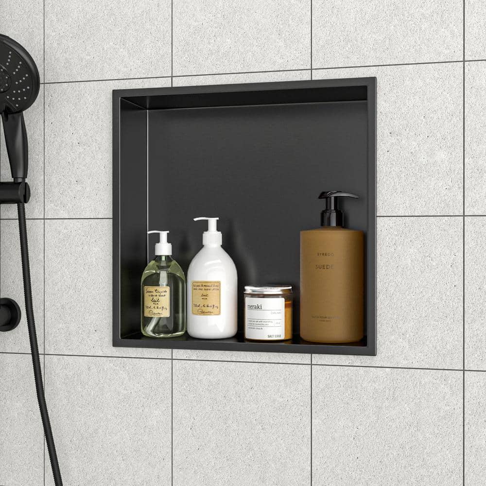 RAINLEX 15 in. W x 15 in. H x 3.94 in. D Stainless Steel Shower Niche (Set of 1) Pieces in Gunmetal Black (3)