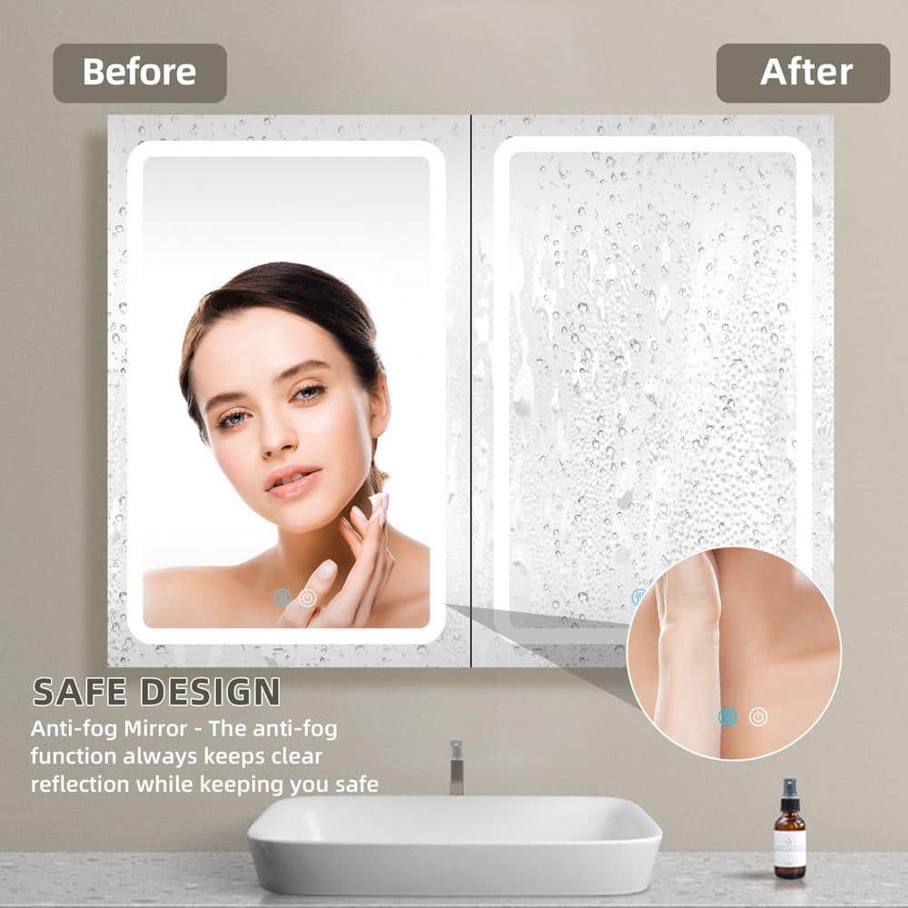 Unbranded 40 in. W x 30 in. H LED Rectangular Aluminum Medicine Cabinet with Mirror for Bathroom (3)