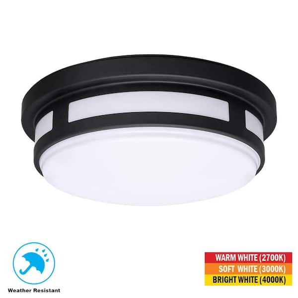 Hampton Bay 11 in. Round Black Integrated LED Indoor Outdoor Ceiling Light Flush Mount Adjustable CCT 830 Lumens Wet Rated