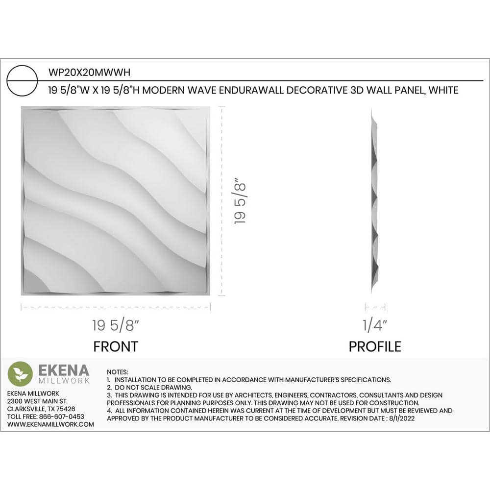 Ekena Millwork 19-5/8-in W x 19-5/8-in H Modern Wave EnduraWall Decorative 3D Wall Panel White (2)