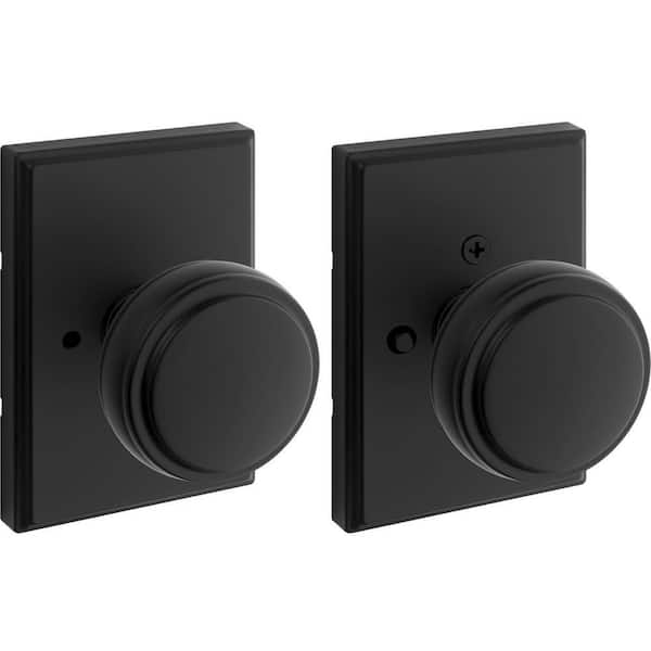 Kwikset Sora Matte Black Bed/Bath Rectangle Rose Door Knob (2)