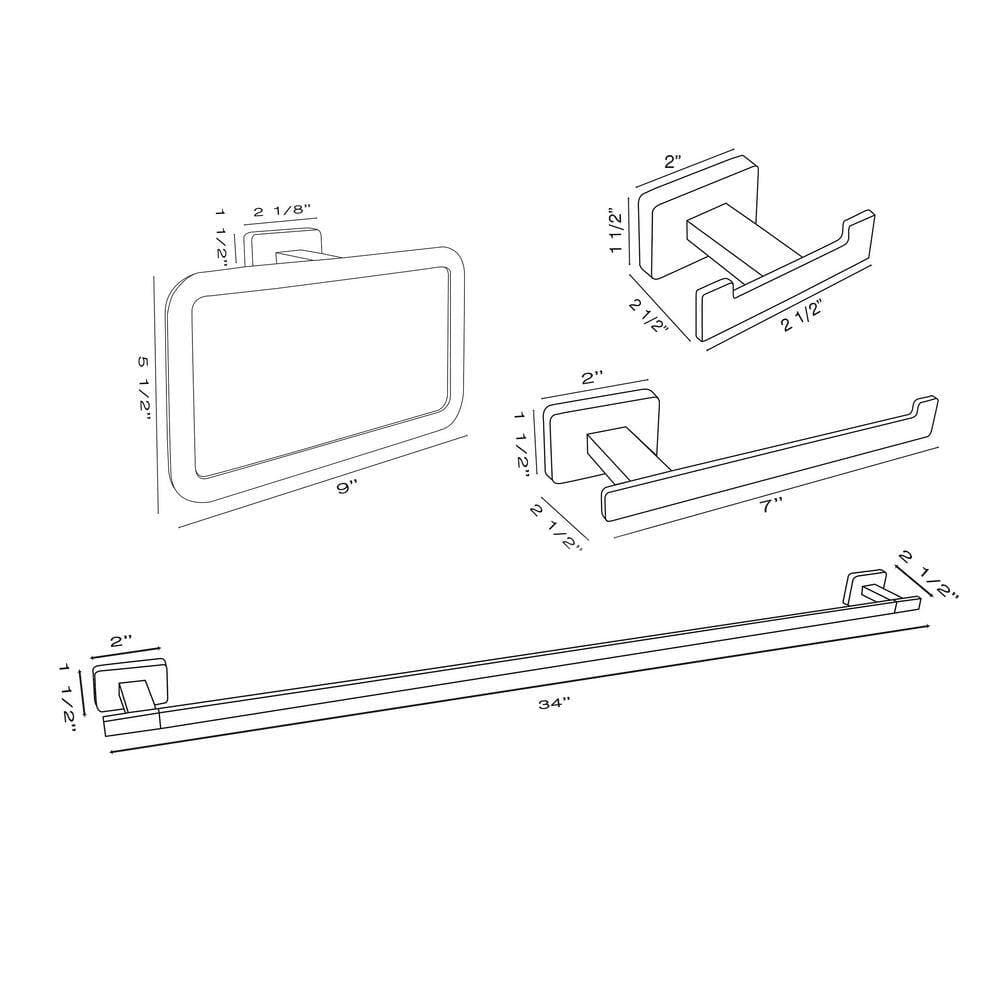 Dyconn Chicago Series 4-Piece Bath Hardware Set with 34 in. Towel Bar in Black (2)